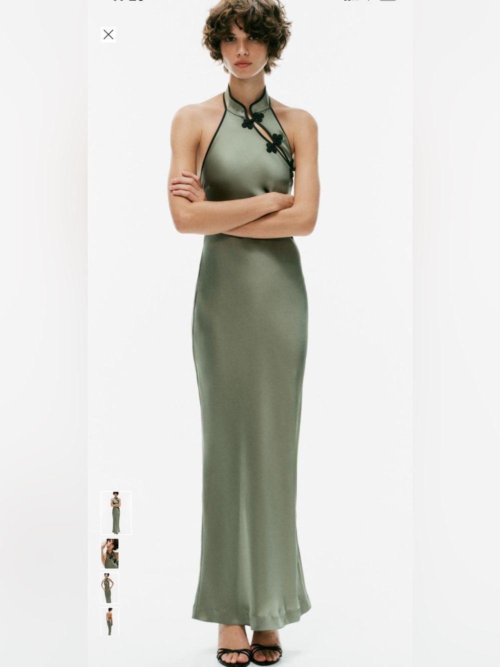 Zara Frog Fastening Green Mandarin Dress S NWT